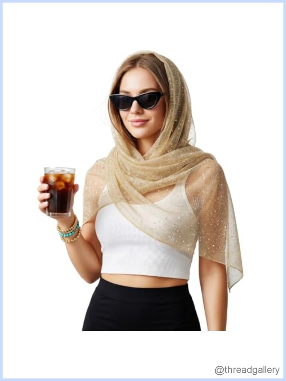 Sheer Mesh Shawl Wrap with Sequins